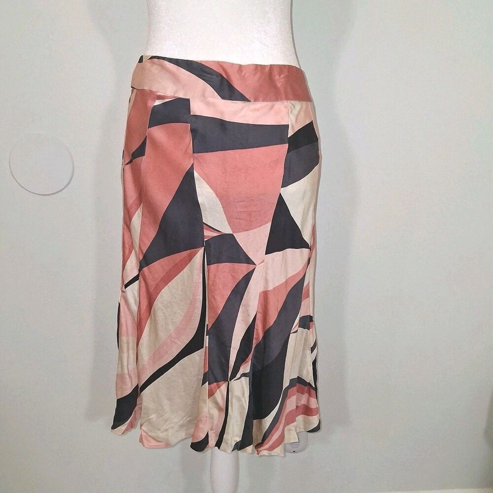 Theory 100% Silk Abstract Midi Skirt Sz 2 90s/Y2k Geometric Balletcore Luxury